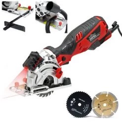 WILTEC Mini-Handkreissäge 705W Mit Zuschaltbarem Schnittlinienlaser, 4500U/min. & Max. 28,5mm Schnitttiefe