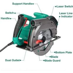 Kreissäge, HYCHIKA Handkreissäge 1500W 4700RPM, Max. Schnitttiefe: 90°: 65mm/45°: 45mm Mit 2 Sägeblättern 190mm(24T/40T), Kupfermotor, Sicherheitsschalter Für Holz DIY -Elektrosägen Verkäufe 2022 19777656 3