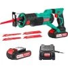 Säbelsäge, HYCHIKA 18V Akku-Reciprosäge Mit 2x2000 MAh Batterien, Mit Variabler Drehzahl Von 0 Bis 2800 RPM, 4 Sägeblätter, Schnellladegerät, LED Licht, Ideal Zum Schneiden Von Holz Und Metall -Elektrosägen Verkäufe 2022 23403091 1