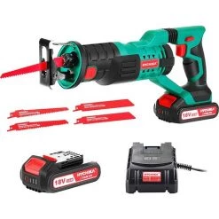Säbelsäge, HYCHIKA 18V Akku-Reciprosäge Mit 2x2000 MAh Batterien, Mit Variabler Drehzahl Von 0 Bis 2800 RPM, 4 Sägeblätter, Schnellladegerät, LED Licht, Ideal Zum Schneiden Von Holz Und Metall