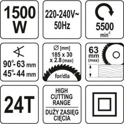 YATO Profi Handkreissäge | 185mm | 1500 Watt | 24T | 20mm | 2,8mm | YT-82151 10 YATO Profi Handkreissäge | 185mm | 1500 Watt | 24T | 20mm | 2,8mm | YT-82151 -Elektrosägen Verkäufe 2022 24481699 4