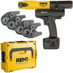 REMS Radial-Pressmaschine Mini-Press ACC + Kunststoff-Systemkoffer + 4 Stk. Presszangen Mini G 16, 20, 26, 32