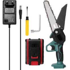 HAPPYSHOPPING 21V Mini Schnurlose Elektrische Kettensäge Tragbare Lithium-Elektro-Säge 6-Zoll-One-Electricity-One-Ladegerät Europäischer Standard 220V