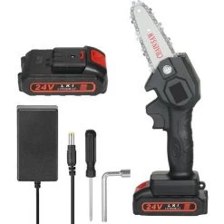 HAPPYSHOPPING 24-V-Mini-Lithium-Kettensäge, Gartenschnitt-Säge, Wiederaufladbare Kleine Elektrische Säge (eine Batterie, Eine Ladung), Europäischer Standard,schwarz - Schwarz