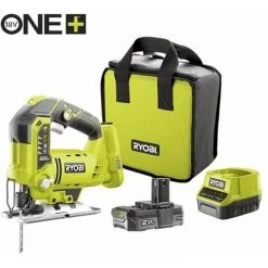 Ryobi 18V Akku Stichsäge R18JS-120S 2Ah Akku Inkl Ladegerät 5133004232 , Tasche - Gelb Grün
