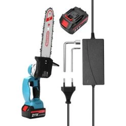 KKmoon 8 Zoll 21V Mini Akku-Elektrokettensäge Haushalt Handheld Holzfäller- Und Baumschneidesäge Tragbare Lithium-Elektrosäge Zwei Strom Ein Ladegerät, Europäischer Standard 220V