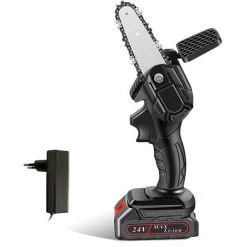 HAPPYSHOPPING Mini Kettensäge Handheld Wiederaufladbare Angetriebene Kettensäge Elektrisch Protable Kettensäge Holzfäller Astschere Kettensäge Für Weihnachtsbaum Garten Ast Ast Holzschnitt EU, Eine Batterie Und Eine Ladung, Schwarze