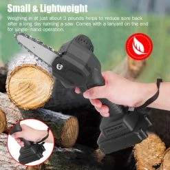 HAPPYSHOPPING 21V Akku-Kettensäge Mit 2,0Ah Akku Und Ladegerät 4-Zoll-Mini-Kettensäge Elektrische Astsäge Zum Schneiden Von Holz Baumbeschneiden Holzbearbeitung,EU-Stecker Mit 1 Batterie, Schwarz -Elektrosägen Verkäufe 2022 37407903 5