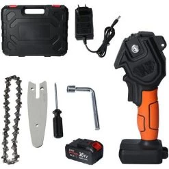 HAPPYSHOPPING 4 Zoll Mini-Kettensäge Akku-Astsäge Tragbare Elektro-Hochleistungssäge Handheld-Leicht-Gartenschere Kettensäge Für Gartenbaumzweigholzschneiden,1X4000mAh, EU-Stecker - 1X4000mAh, EU-Stecker