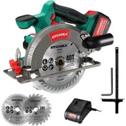 Akku Handkreissäge 18V , HYCHIKA 4000RPM,4.0 Ah Li-Ionen Akku, 2xSägeblättern 165mm, Max Schnitttiefe 53mm(90°)/36mm(45°)