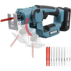 18V Akku Säbelsäge Und Akku Stichsäge 2 In 1, 16mm Sägeblatthub, 10 Sägeblätter, WESCO WS2979.1
