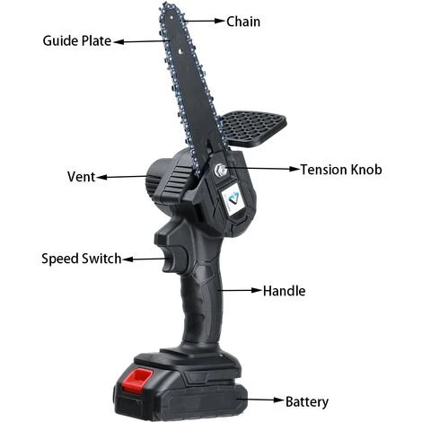 MANTA Elektrische Mini-Kettensägen Akku Kettensäge Motorkettensäge Sägeblatt Schwarz Mit 2 Batterien 4 MANTA Elektrische Mini-Kettensägen Akku Kettensäge Motorkettensäge Sägeblatt Schwarz Mit 2 Batterien – Bild 2