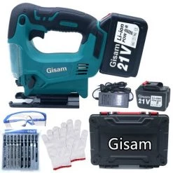 GISAM Stichsägen 21 V Li-Ionen-Stichsäge + 2 Batterien Ladegerät, Koffer Und Zubehör