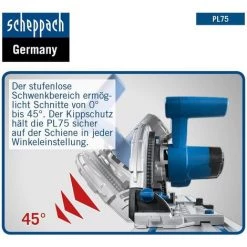 Scheppach Tauchsäge PL75 1600W, 75mm Schnitttiefe Inkl. Kippschutzriegel -Elektrosägen Verkäufe 2022 43857850 5