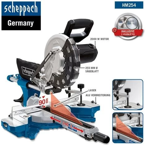 Scheppach Kapp-Zugsäge Gehrungssäge HM254 2000W Laser LED, 2.Sägeblatt + UMF2000 4 Scheppach Kapp-Zugsäge Gehrungssäge HM254 2000W Laser LED, 2.Sägeblatt + UMF2000 – Bild 2