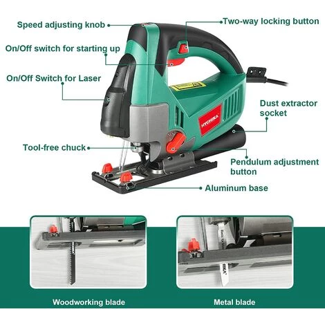 Stichsäge, HYCHIKA 750W Max Holz Schnitttiefe 110mm, 800-3000SPM, Fasenschneiden: -45 °bis 45 4 Stichsäge, HYCHIKA 750W Max Holz Schnitttiefe 110mm, 800-3000SPM, Fasenschneiden: -45 °bis 45 – Bild 2
