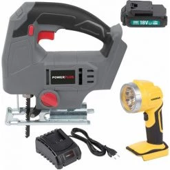 VARO Stichsäge Spar Set: Stichsäge + Akku + Ladegerät + Arbeitsleuchte