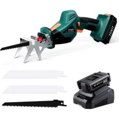 PEDY Akku Säbelsäge, 1H Schnellauflade Reciprosäge, Universalsäge Mit 2000mAh Li-Akku Ladegerät,Gartensäge Mit 3x Sägeblätter (20V,variable Geschwindigkeit:2500 Rpm, Hublänge:20 Mm)