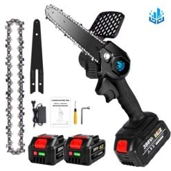 Elektrische Mini-kettensägen | Akku-Kettensägen | ONEVAN 6 Zoll 1200W Elektrosäge Kabellos Für Makita 18v Einstellbare Geschwindigkeit Für Holzschnitt - Schwarz Mit 2*Akku