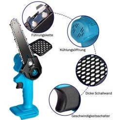 Elektrische Mini-kettensägen | Akku-Kettensägen | ONEVAN 6 Zoll 1200W Elektrosäge Kabellos Für Makita 18v Einstellbare Geschwindigkeit Für Holzschnitt - Schwarz Mit 2*Akku -Elektrosägen Verkäufe 2022 52723385 3