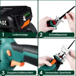 FEMOR Akku Säbelsäge, 1H Schnellauflade Reciprosäge, Universalsäge Mit 2000mAh Li-Akku Ladegerät,Gartensäge Mit 3x Sägeblätter (20V,variable Geschwindigkeit:2500 Rpm, Hublänge:20 Mm) -Elektrosägen Verkäufe 2022 54107175 4