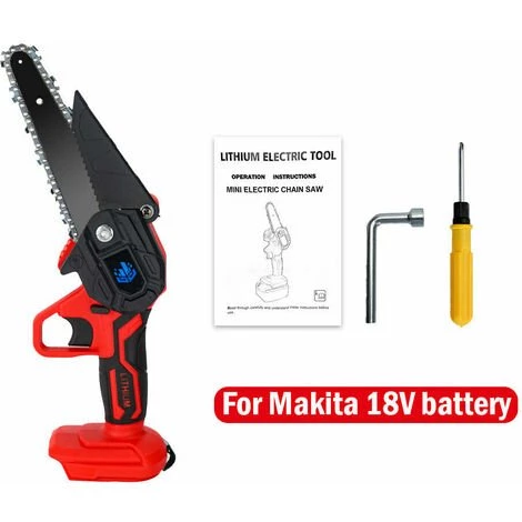 Mini Kettensäge Elektrische ONEVAN 1200W Elektro-Kettensäge 6 Zoll Für Makita 18V Akku - Einstellbare Geschwindigkeit Zum Schneiden Von Holz - Rot 3 Mini Kettensäge Elektrische ONEVAN 1200W Elektro-Kettensäge 6 Zoll Für Makita 18V Akku - Einstellbare Geschwindigkeit Zum Schneiden Von Holz - Rot