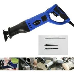 DAY PLUS Säbelsäge Mit 180°Drehbarer Griff, 750W Elektrischer Fuchsschwanz Reciprosäge Mit 4 Blättern, Elektro Säge 2700RPM Max. 115 Mm Schnitttiefe Handsäge Set Für Holz, Metall, Aluminium