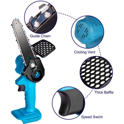Elektrische Mini-kettensägen | Akku-Kettensägen 1200W Onevan - Kabellos 6 Zoll Für Makita - Einstellbare Geschwindigkeit Für Holzschnitt - Blau Mit 2 Akku 128vf 5 Elektrische Mini-kettensägen | Akku-Kettensägen 1200W Onevan - Kabellos 6 Zoll Für Makita - Einstellbare Geschwindigkeit Für Holzschnitt - Blau Mit 2 Akku 128vf – Bild 3