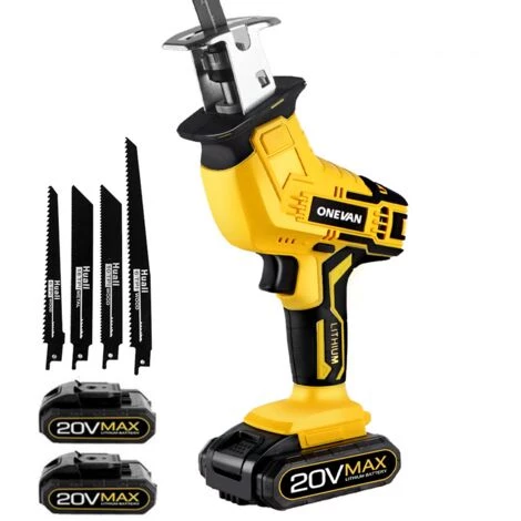 ONEVAN Elektrische Säbelsäge, Akku-Gattersäge, Holzsägeblatt Aus Gelbem Metallttern, Handgriff-Schneidemaschine Geeignet Für Makita 18 V Akku - Mit 4 Sägeblä + 2 Akku 3 ONEVAN Elektrische Säbelsäge, Akku-Gattersäge, Holzsägeblatt Aus Gelbem Metallttern, Handgriff-Schneidemaschine Geeignet Für Makita 18 V Akku - Mit 4 Sägeblä + 2 Akku
