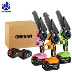 Mini Kettensäge Elektrische 6" 1200W Elektro-Kettensäge ONEVAN Für Makita 18V Akku - Einstellbare Geschwindigkeit Zum Schneiden Von Holz - Mit 2*Akku - Grün