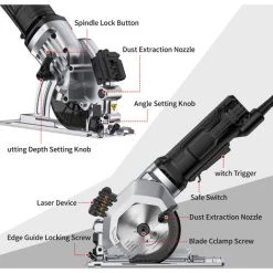 HAPPYSHOPPING Mini-Kreissäge 4,8 Ampere 4-1/2 Zoll Kompakte Kreissäge 3500 U/min Elektrische Kreissäge Mit Laserschnittführung -Elektrosägen Verkäufe 2022 60160684 4