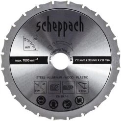 Scheppach Multifunktions Sägeblatt Ø216mmx2,0mmx30mm/24 Z HM90MP