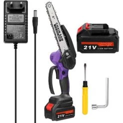 SUPERSELLER 21V Mini 8 Zoll Wiederaufladbare Elektrische Kettensäge Home Handheld Lithium Kettensäge Kleine Holzbearbeitung Garten Fällsäge Zwei Elektrische Eine Ladung, Bürstenloser Motor