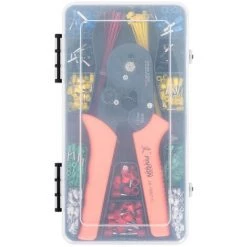 SUPERSELLER JX-M1687TS Crimpzange AWG24-10 Mit 600 Stück Rohranschluss + 40 Stück Kabelbinder + Kunststoffbox