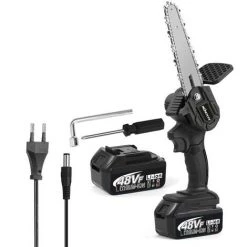 KKmoon 6 Zoll 48VF Mini Wiederaufladbare Bürstenlose Variable Geschwindigkeit Elektrische Kettensäge Für Den Heimgebrauch Kleine Handgeführte Logging Und Baum Schneiden Sägen Garten Beschneiden Äste Und Holz Zwei Batterien Und Ein Ladegerät