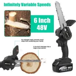 KKmoon 6 Zoll 48VF Mini Wiederaufladbare Bürstenlose Variable Geschwindigkeit Elektrische Kettensäge Für Den Heimgebrauch Kleine Handgeführte Logging Und Baum Schneiden Sägen Garten Beschneiden Äste Und Holz Zwei Batterien Und Ein Ladegerät -Elektrosägen Verkäufe 2022 64875965 3
