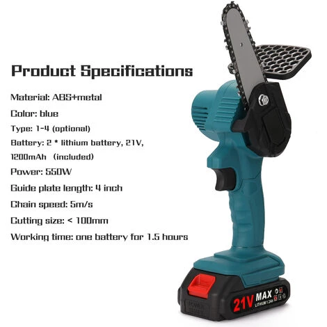 SUPERSELLER Tragbare Elektrische Baumsäge Wiederaufladbare Kleine Elektrische Säge Holzbearbeitung Einhand-Kettensäge Gartenholzfällung Mini-Bürste Elektrische Kettensäge 21V Zwei Batterien Und Eine Ladung Blau 6 SUPERSELLER Tragbare Elektrische Baumsäge Wiederaufladbare Kleine Elektrische Säge Holzbearbeitung Einhand-Kettensäge Gartenholzfällung Mini-Bürste Elektrische Kettensäge 21V Zwei Batterien Und Eine Ladung Blau – Bild 4