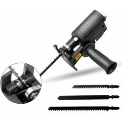 LIFCAUSAL Tragbarer Säbelsägenadapter, Multifunktionaler Elektrischer Bohrer, Modifizierter Werkzeugaufsatz Mit Ergonomischem Griff, 3 Sägeblätter Zum Schneiden Von Holz, Metall, Schwarz