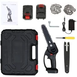 SUPERSELLER European Standard F005 Schwarz 6" Mini-Kettensäge Mit 2 X 24V Akku Handkettensäge Mit 2 X Ersatz-Kettensägen Tragbare Kleine Kettensäge - Schwarz