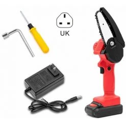 DONTODENT Wiederaufladbare Kabellose Mini-Elektrokettensäge Holzbearbeitungssäge Einhand-Elektrosäge - Ein Akku UK-Stecker