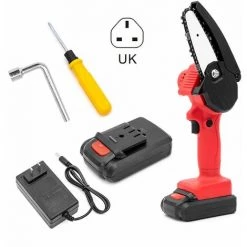 DONTODENT Wiederaufladbare Kabellose Mini-Elektrokettensäge Holzbearbeitungssäge Einhand-Elektrosäge - Zwei Batterien UK-Stecker