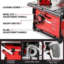 PEDY Tischkreissäge 2000 W, 5000 U/min, Eingebauter Staubsauger (98 % Späneabsaugrate), Ausziehbarer Aluminiumtisch (60–80 Cm), 45°-Gehrungssäge, Tischkreissäge Mit 216 Mm X 60 Zähnen – Rot -Elektrosägen Verkäufe 2022 66991649 3
