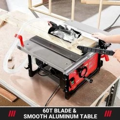 PEDY Tischkreissäge 2000 W, 5000 U/min, Eingebauter Staubsauger (98 % Späneabsaugrate), Ausziehbarer Aluminiumtisch (60–80 Cm), 45°-Gehrungssäge, Tischkreissäge Mit 216 Mm X 60 Zähnen – Rot -Elektrosägen Verkäufe 2022 66991649 5