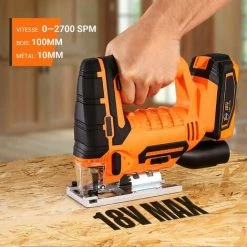 PEDY Stichsäge, Akku-Stichsäge, 0-2700 SPM, 0-45° Schrägschnitt, 4 Orbitalbewegungen, ±45° Aluminiumplatte, 20 Mm Hub, 6 Klingen Für Holz, Kunststoff, Metall, Mit Ladegerät 18V -Elektrosägen Verkäufe 2022 66992508 3