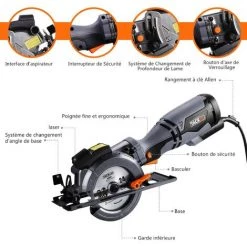 GIZCAM Handkreissäge Mit Metallgriff, 710 W, 3500 U / Min Kreissäge, 6 Klingen, Laserführung, Ideal Für Holz-, Weichmetall-, Fliesen- Und Kunststoffschnitt - TCS115A