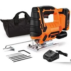 GIZCAM Stichsäge, Akku-Stichsäge, 0-2700 SPM, 0-45° Schrägschnitt, 4 Orbitalbewegungen, ±45° Aluminiumplatte, 20 Mm Hub, 6 Klingen Für Holz, Kunststoff, Metall, Mit Ladegerät 18V