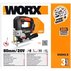 Worx WX543.9 Akku-Pendelhub-Stichsäge Solo Ohe Akku+Ladegerät LED 20V
