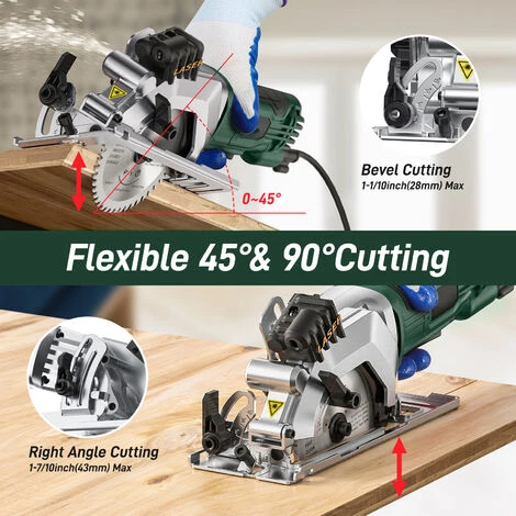LIFCAUSAL Mini-Kreissäge 4,8 Ampere 4-1/2 Zoll Kompakte Kreissäge 3500 U/min Elektrische Kreissäge Mit Laserschnittführung Für Holzfliesen- Und Kunststoffschnitte 4 LIFCAUSAL Mini-Kreissäge 4,8 Ampere 4-1/2 Zoll Kompakte Kreissäge 3500 U/min Elektrische Kreissäge Mit Laserschnittführung Für Holzfliesen- Und Kunststoffschnitte – Bild 2