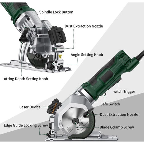 LIFCAUSAL Mini-Kreissäge 4,8 Ampere 4-1/2 Zoll Kompakte Kreissäge 3500 U/min Elektrische Kreissäge Mit Laserschnittführung Für Holzfliesen- Und Kunststoffschnitte 5 LIFCAUSAL Mini-Kreissäge 4,8 Ampere 4-1/2 Zoll Kompakte Kreissäge 3500 U/min Elektrische Kreissäge Mit Laserschnittführung Für Holzfliesen- Und Kunststoffschnitte – Bild 3