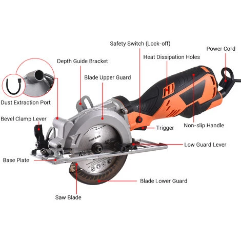 LIFCAUSAL 5,8 A Mini-Kreissäge 3500 U / Min Elektrosäge Mit 24T 40T Klingen Für Holz Kunststoff Max. Schnitttiefe 1-11/16 Zoll (90 Grad) 1-1/8 Zoll (45 Grad), Schrägschnitt, Maßstabslineal, Staub Vakuumanschluss 4 LIFCAUSAL 5,8 A Mini-Kreissäge 3500 U / Min Elektrosäge Mit 24T 40T Klingen Für Holz Kunststoff Max. Schnitttiefe 1-11/16 Zoll (90 Grad) 1-1/8 Zoll (45 Grad), Schrägschnitt, Maßstabslineal, Staub Vakuumanschluss – Bild 2